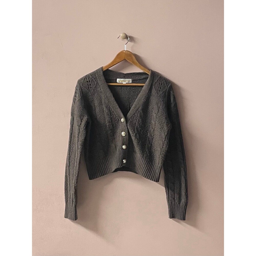 Sugar Moon Brown Knit Cropped Cardigan w/ Pearl Buttons Size M